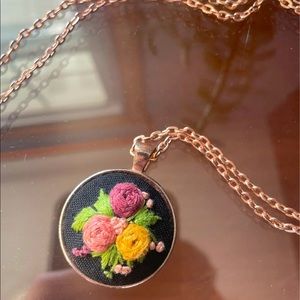 Embroidered flower necklace